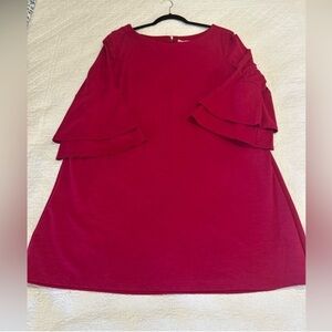 Cato Flattering Raspberry Colored ALine Dress. 3/4 Length Bell Sleeves. Size XL.